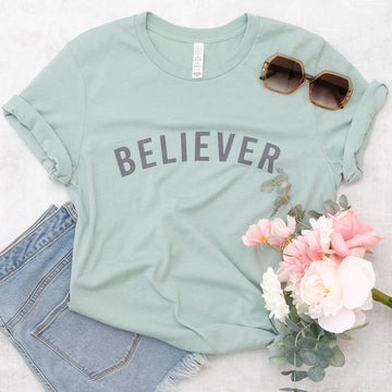 Believer Graphic Tee Short Sleeves in Light Mint Green Never Lose Hope Designs