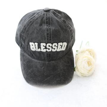 Blessed Black Chenille Baseball Cap in Traditional Fit and Style Judson