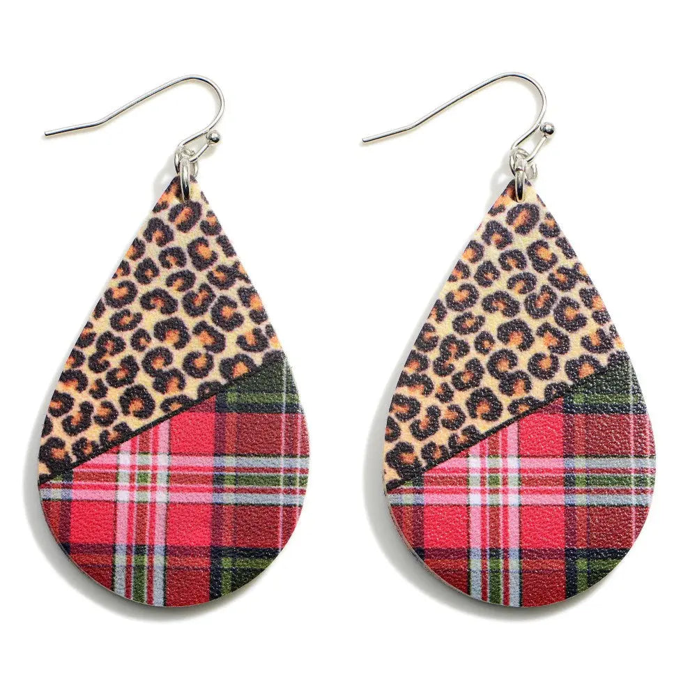 Christmas Plaid Wrapping Paper and Cheetah Print Tear Drop earrings Judson