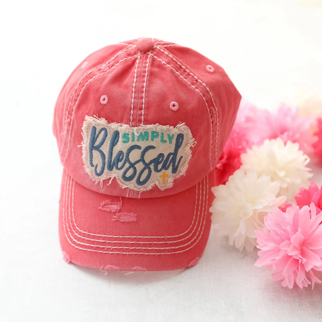 Distressed Simply Blessed Baseball Cap in Dusty Pink Judson