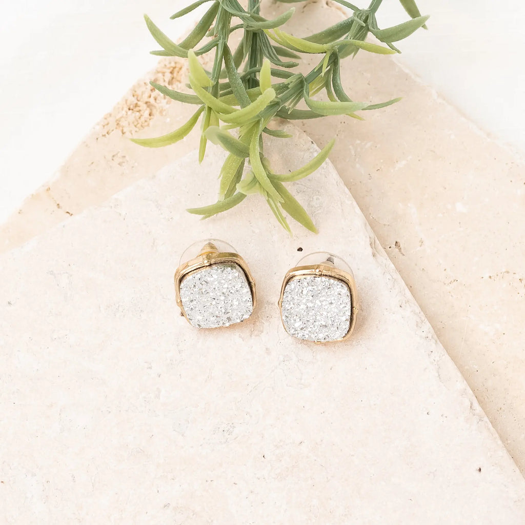 Gemlike Gold-tone Silver Druzy Post earrings Judson