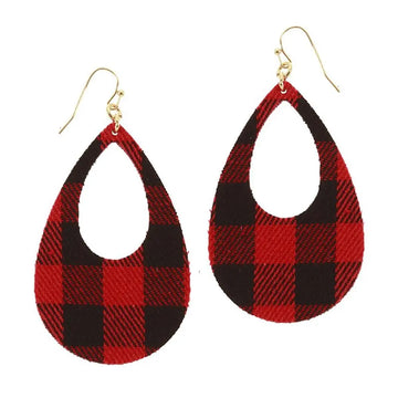 Holiday Buffalo Check Gold-tone Tear Drop Cut Away earrings Judson